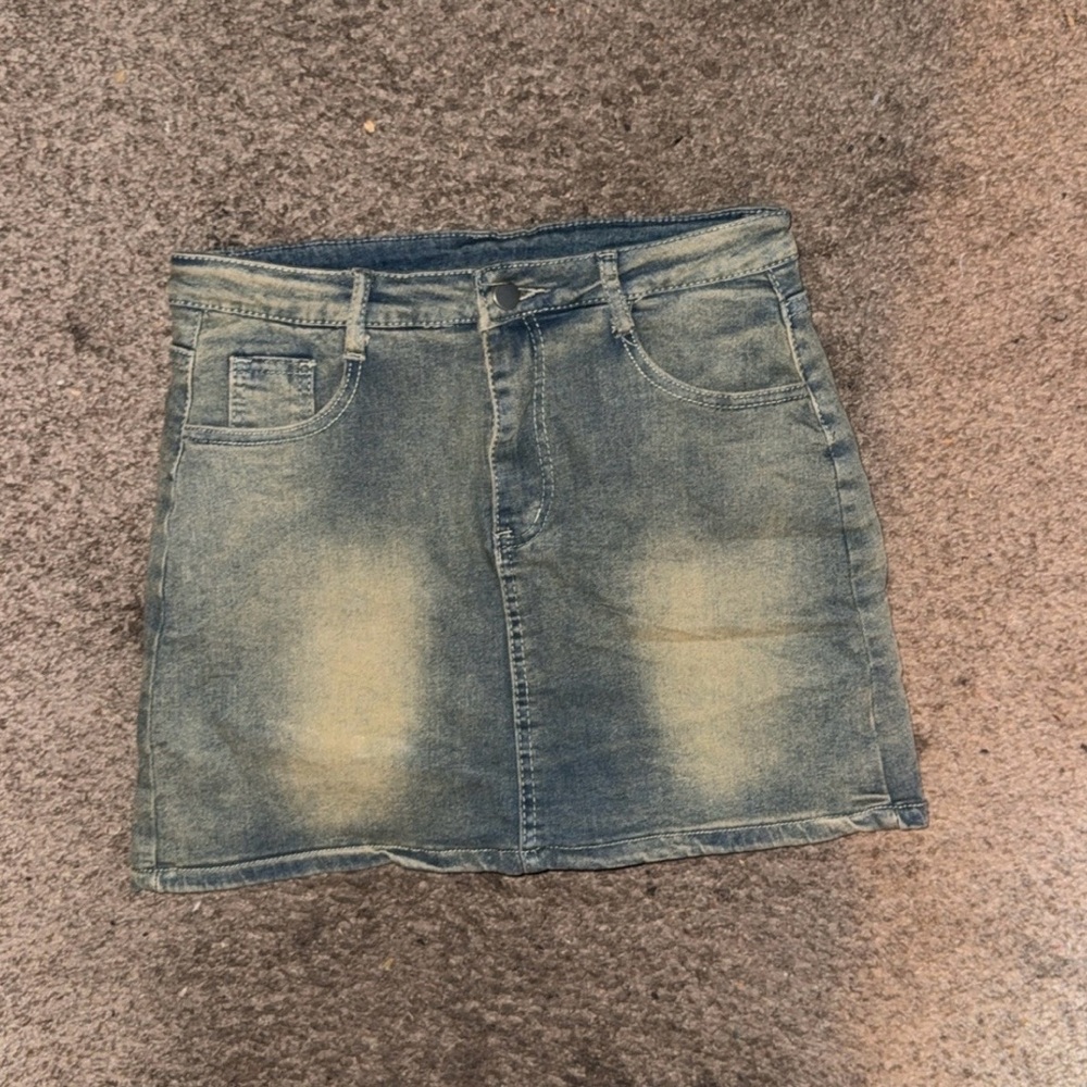 Distressed Denim Mini Skirt with built in shorts